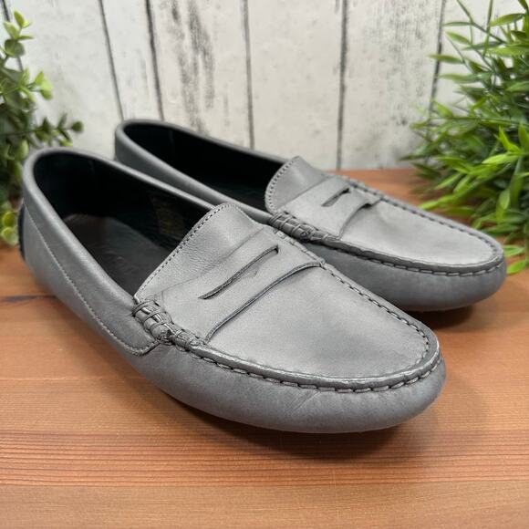 M. GEMI Women's The Pastoso Grey Leather Penny Loafers Size 36.5 US 6.5 - Picture 2 of 10